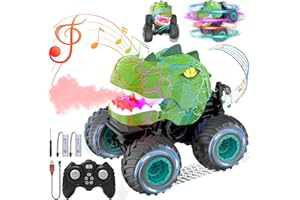 Wrymish Dinosaurier Ferngesteuertes Auto, Monster Truck Dinosaurier Spielzeug ab 3 4 5 6 7 8 Jahre Junge Mädchen, RC Monstertruck mit Licht, Ton, Sprühen, Kinder Weihnachts Geburtstags Geschenke(Grün)