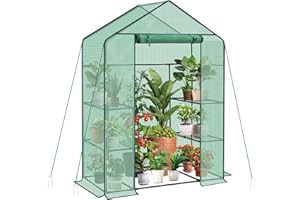 Sekey Walk In Greenhouse with Shelves - Stable Frame & Easy Assembly, Outdoor Green house with Waterproof PE Cover Plastic Greenhouse, All-Weather Protection, White (Green(M))
