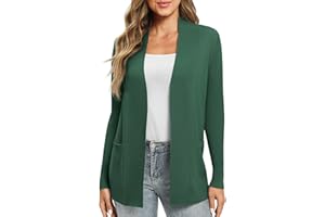 EXCHIC Damski kardigan z długim rękawem, lekki, wygodny, otwarty przód, długie swetry z kieszeniami