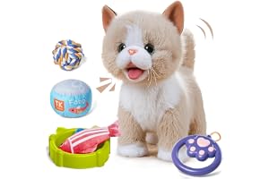 TUMAMA Interaktiv plysch kattleksak, present, flicka, 3, 4, 5, 6 år, barnspel, interaktiv kattunge som går och skäller i koppel, interaktiva plyschdjur och leksaker, elektroniska kattleksaker