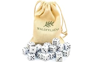 Waldfelsen 6, 12, 20, 30 o 50 dadi di alta qualità, dimensioni standard 16 mm, dadi acrilici, dadi da gioco, 6 lati, set di accessori da gioco con sacchetto di stoffa (bianco, 30 pezzi)