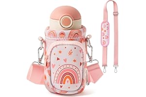 2ooya Boho Carrier Bottle Bag - Boho Rainbow Carrier Warming Bag with Shoulder Strap for Kids Water Bottle Pouch Padded Pocket Neoprene Insulated Cover for Boys Girls School Walking Hiking Camping