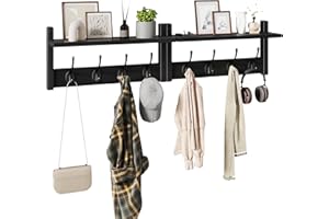 YMYNY Coat Rack Shelf Wall Mounted, Coat Hooks Set of 2, Entryway Coat Hanger with 4 Double Hooks, 80CM Wall Floating Shelf with Hat Rack, for Kitchen, Bedroom, Bathroom, Black HWS001B-2