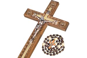 ASTEROM Hand Carved Crucifix Wall Cross for Home Decor - Wooden Catholic Wall Crucifix - 12 Inch