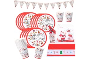 Amycute Stoviglie Natalizie 24 Ospiti, Piatti Natalizi Carta Bicchieri Tovaglia Tovaglioli Set Natalizio Tavola Natale Decorazioni Tavola