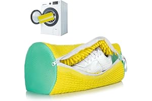 ADEHMDA Reusable Shoe Washing Machine Bag, Trainer Washing Machine Bag with Zipper, Laundry Shoe Bag for Washer&Dryer, Elongated Thicken Microfiber Fluff, Fits Multiple Shoe Types (1 pc, yellow-green)