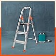 Bathla Advance Carbon - 3 Step Foldable Aluminium Ladder with Scratch Resistant Smart Platform and Sure-Hinge Technology (Orange)
