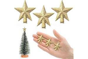 YUYWWAN 4.5cm Weihnachtsbaumspitze Klein, 3 Stück Christbaumspitze Klein, Kleine Weihnachtsbaum Stern Spitze, Mini Baumspitze Weihnachten für Klein Weihnachtsbaum Dekoration (4.5cm-Glitzer: Gold)