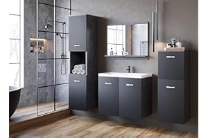 PIASKI Conjunto de Muebles de baño Roma, Juego de Muebles de baño con Lavabo Incluido, Muebles de baño Colgantes, Muebles Modernos (Matera/Negro Mate)