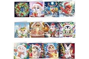 WakiHong 12 Pièces Cartes de Noël Peinture Diamant 5D Diamond Painting Cartes Noel Carte Broderie Diamant Noel Bricolage et Enveloppes,pour cadeaux de fête Nouvel An Noël Famille,Les Amis 30x15cm