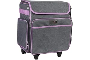 Everything Mary Craft Sac à roulettes Gris avec Bordure Violette – Fourre-Tout en Papier avec roulettes pour Scrapbooking et Rangement d'art – Étui de Rangement pour Fournitures et