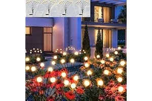 BAKTH 4 Pezzi 8 LED Luciola Solare Esterna Giardino, Lampada Solare Esterna Decorativa con 4 Pannelli Solari, Lampada Solare Giardino per Prato, Terrazza, Giardino Decorazione, IP65 Impermeabile