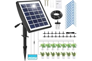 Drip Irrigation Kit, Xakay Solar Automatic Plant Self Watering Devices Solar Powered Auto DIY Watering System with 15Pots and 6Timing Modes for Plants on The Balcony, in The Plant Bed and Green House