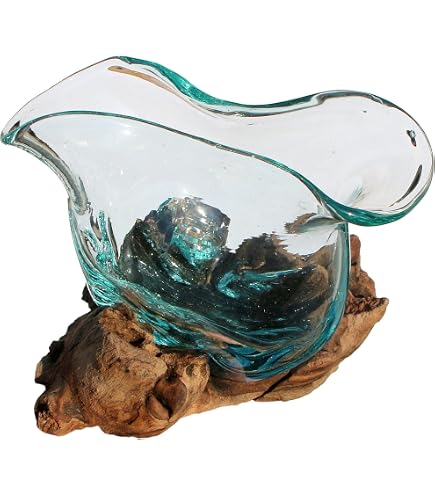 Wurzelholz Vase Aus Kaffeebaumholz & Recyclingglas – 30 Cm, Vielseitig Als Schale Oder Lichtquelle