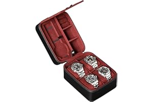 ROTHWELL Étui de voyage pour 5 montres, Ecrins pour montres - Protection robuste et portable avec fermeture éclair - S'adapte à toutes les montres jusqu'à 50 mm (Noir/Rouge)