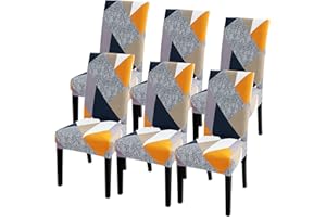 NIBESSER Fundas para Sillas Comedor Universal 1/2/4/6 Piezas Fundas Elásticas Sillas Asiento de Cocina Lavable Extraíble Cubiertas para Sillas para Banquetes Casa Bar Hotel(Geometría Naranja，6 Piezas)