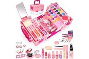 ROKKES Kids Makeup Sets for Girls - 52 PCS Washable Makeup for Children, Girls Make Up Set 4-12, Play Make Up for Kids Princess, Birthday (Pink)