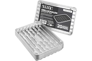 Vaily Juego de 20 bandejas de aluminio para barbacoa, accesorios para barbacoa, camping y cocina, bandeja de aluminio para menos grasa y suciedad, 32,5 x 22 cm
