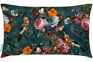 Izabela Peters Outdoor Cushions Waterproof, 50 x 30 cm, Filled Outdoor Cushion, Birds in Paradise- Teal, Garden Furniture Cushions, Outdoor Seat Cushions, Garden Chair Cushions