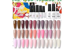 BORN PRETTY 6ML Esmalte Semipermanente Nude Pintauñas Marrón Brillantina Púrpura Natural Rosa Gris Gel Uñas Semipermanentes Kit Completo Top Coat Base 18+3PCS Kit