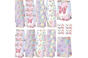 XJLANTTE Sacchetti Regalo Farfalla - 40 Pezzi Sacchetti Regalo Sacchetti Bomboniera con Adesivi Farfalla, Sacchetti Carta Colorati Dolcetti Compleanno Sacchetti Regalo per Forniture per Feste