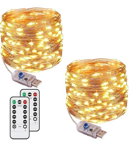 ANSIO Lichterkette – 100 LED Warmweiß, 10 M Lang, Batteriebetrieben, 8 Modi + Timer, Für Innen & Außen