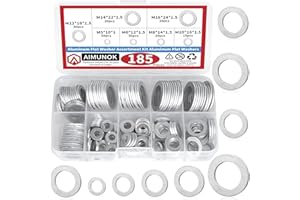 AIMUNOK 185pcs Aluminium Sump Plug Washer Kit - Assorted Crush Washers (5/6/8/10/12/14/16mm) for Honda/Acura Civic/Accord/CR-V, Compatible with Oil Drain Plug & Engine Part 94109-14000