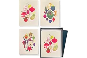 Elena Essex Zestawy 12 kart / czyste kartki i koperty 300 g/m2 ze złotą folią/puste wnętrze na każdą okazję, z pudełkiem prezentowym / 9,5 x 13 cm (bombki świąteczne)