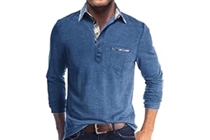 Comilaka Poloshirt Herren Langarm Kontrastfarbe leichtes Langarmshirt mit Tasche Polo Klassisches Herbst Winter