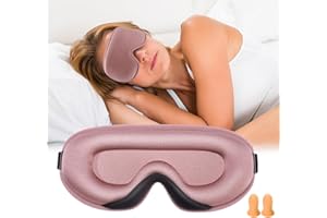 FINGERTOYS Schlafmaske Frauen, Weiche und Atmungsaktive 3D-Schlafmaske für Seitenschläfer Seiden Schlafmaske Augenmaske Schlafbrille mit verstellbarem Riemen Sleep Mask - Roségold