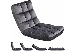 Yaheetech Floor Chair with Back Support, Comfy Floor Sofa for Adult, Floding Lounge Chair with 14 Adjustable Positions for Lounge, Gaming Reading and Meditation, Gray