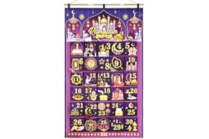DPKOW Tissu Calendrier Ramadan à Remplir Soit Meme, Vide Bricolage Calendrier de l'Avent Ramadan avec Poches pour Decoration Ramadan Calendrier Cadeau, Or Violet