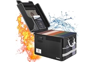 Tamfile Fireproof Document Box, File Organizer Box with Lock, Collapsible Fireproof Document Storage Box with Zippers, Portable Home Office File Box with Handle for Hanging Letter/Legal Folder, Black