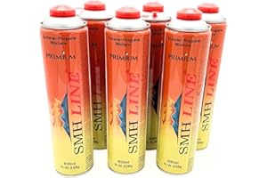 SMH LINE® Lot de 6 cartouches de gaz universelles de 600 ml pour réchaud à gaz, désherbeur, brûleur à gaz, mélange propane butane 7/16", filetage européen EN417, cartouche à vis, appareil