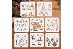 BTORER BTORER BTORER Weihnachten Schablonen, 8 Stück Weihnachts Stencils Set Wiederverwendbares Malerei Vorlage Bemalen, DIY Christmas Schablone zum Malen an Wand, Geschenkkarte, Kleidung, DIY (5,1 Zoll, Xmas)