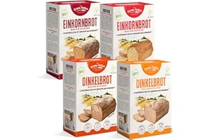 ‎BAKERYTEAM Grana Antico Organic Spelt and Einkorn Bread Baking Mixes Tasting Set 4 Varieties Vegan, Lactose Free, No Additives for Bread, Rolls, Pizza (2 x 400 g, 2 x 450 g)