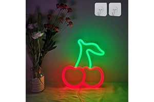 ENUOLI Cherry Neon Light Sign LED Sign con 2 Ganci,USB Funzionamento a Batteria,Luce Notturna al Neon per Decorazione da Parete Luce al Neon,per la casa, Decorazione per Feste (Rosso/Verde)