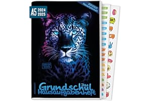 ‎HÄFFT Lernfreunde Hausaufgabenheft Grundschule 2024/2025 A5 "Leopard" Grundschul-Hausaufgabenheft inkl. Lerntipps, Denkspiele & Sticker - nachhaltig & klimafreundlich