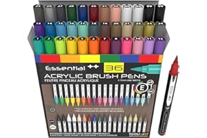 TOOLI-ART Lot de 36 marqueurs à peinture acrylique à pointe pinceau souple de 1 à 7 mm pour lettrage, peinture sur roche, scrapbooks, verre, tasses, bois, métal, tissu, plastique Non toxiques, à base d'eau,