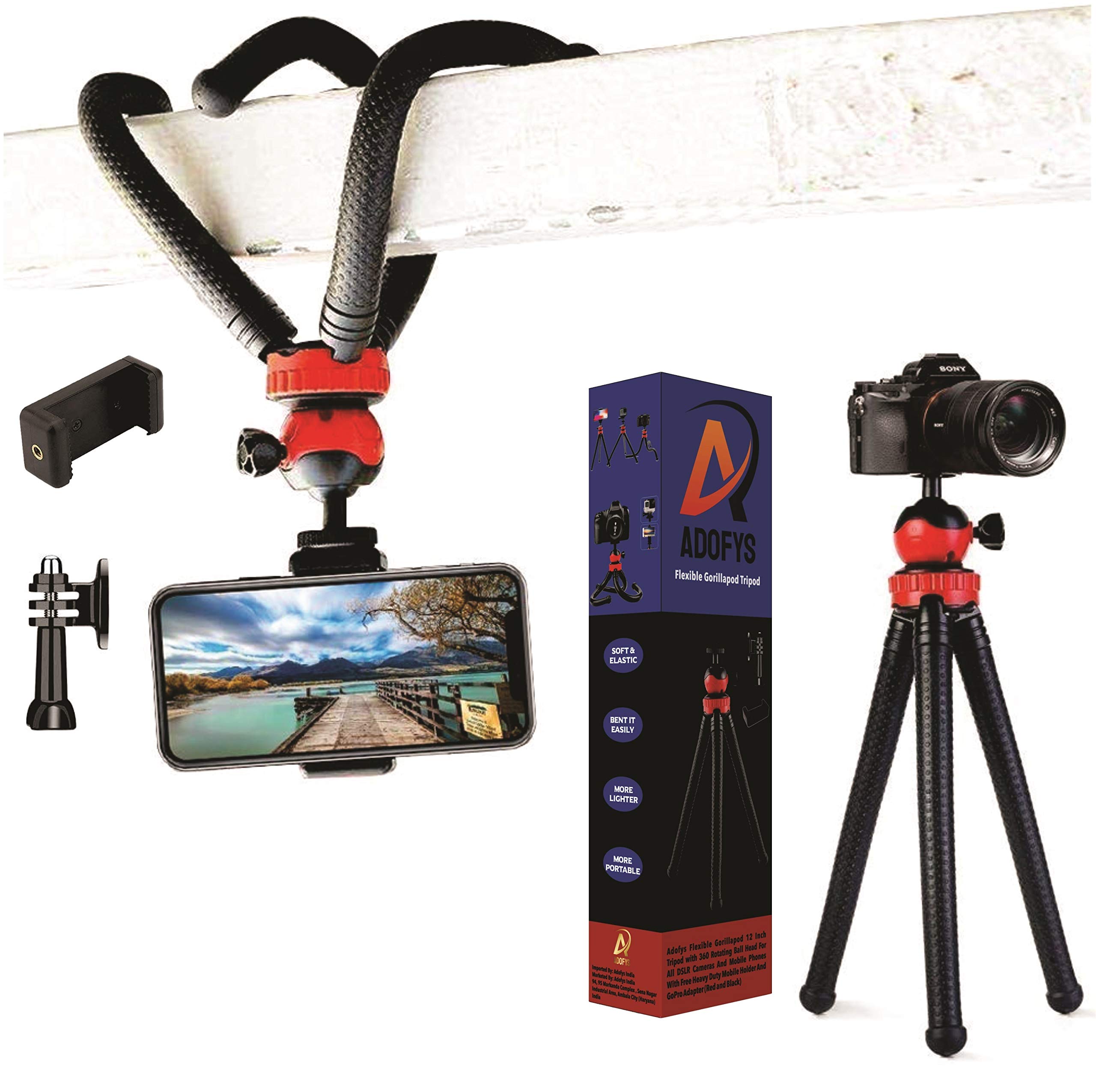 Adofys Camera Flexible Tripod, Cell Phone Tripod 12 Inch Gorilla Tripod Lightweight Bendable Tripod with Heavy Duty Smartphone Stand, Compatible for Action Camera etc.