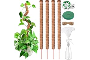 modacraft 4 Pack 64cm Pflanzenstab Rankhilfe, Biegbar Kokosfaser Moosstab für Monstera mit Sprühflasche Garten Drehbinder Pflanzenbinder Pflanzenetiketten Juteseil Kokosstab für Kletterpflanzen