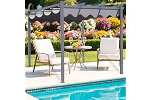 Alivio 4 x 3m Steel Frame Pergola, 13 x 10ft Outdoor Gazebo Pergola with UV-Resistant Canopy, PE Polyester Backyard Patio Sun Shade Roof (Grey)