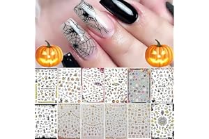 Kalolary 12 Hojas de Calcomanías de Uñas de Halloween, Calcomanías Autoadhesivas de Bricolaje para Uñas Consejos de Arte de Uñas para La Fiesta de Halloween, Incluye Calabaza/Murciélago/Fantasma