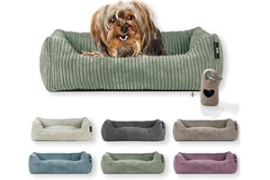Rohrschneider Hundebett waschbar | für kleine und mittelgroße Hunde | mit Hundekissen Cord | 2 Größen (ca. 55x42 cm/ca. 70x50 cm) inkl. Gassibeutel (Salbei 55 cm, Cordstoff breit)