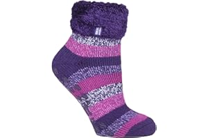 HEAT HOLDERS Ladies Lounge Feather Turn Over Cuff Socks with Grips Pack of 1