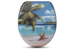 WOLTU WC Sitz mit Absenkautomatik,Toilettensitz Motiv,Toilettendeckel aus Duroplast,Stable Klodeckel Premium Toilettenbrille,Antibakteriell Oval,Sandstrand&starfish