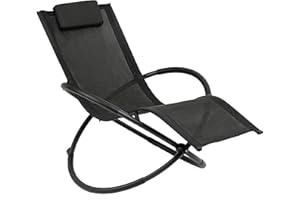 MONHOUSE Sun Lounger - Zero Gravity Lounger Chair With Pillow- Foldable Loungers for Patio and Garden - Rocking Chairs for Camping, Beach and Outdoors - Steel Frame Leisure Chair - Black