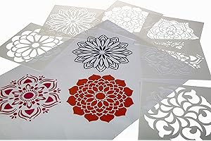 CRAFTPLAY Washable Plastic Stencils Mandala Pack - 6 Stencils Included in Varied Patterns - 15cm x 15cm