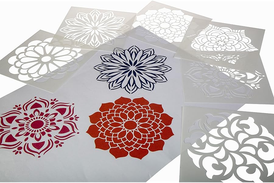 Washable Plastic Stencils Mandala Pack - 6 Stencils Included in Varied Patterns - 15cm x 15cm