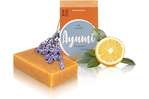 SOHO Naturkosmetik Savon de douche « Ayumi » - Gel douche solide au patchouli, orange et huile de jojoba - Savon végétalien pour le corps et les mains (95 g)